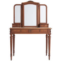 French 19th Century Marble-Top Dressing Table with Triptych Mirror