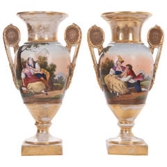 French 19th Century Empire Pair of Porcelain Urns