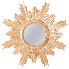 French 19th Century Convex Gold Gilt Starburst Mirror