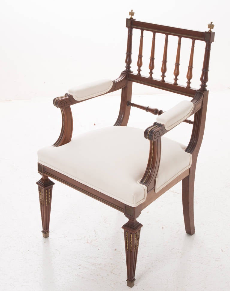 French Louis XVI Style Mahogany Spindle Back Armchair 3