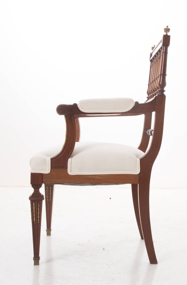 French Louis XVI Style Mahogany Spindle Back Armchair 5