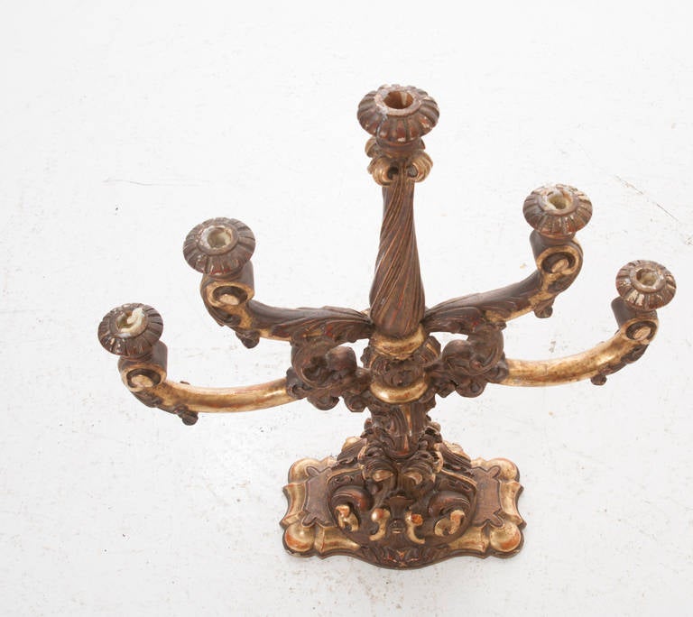 Italian 19th Century Carved Gold Gilt 5 Arm Candelabra 2