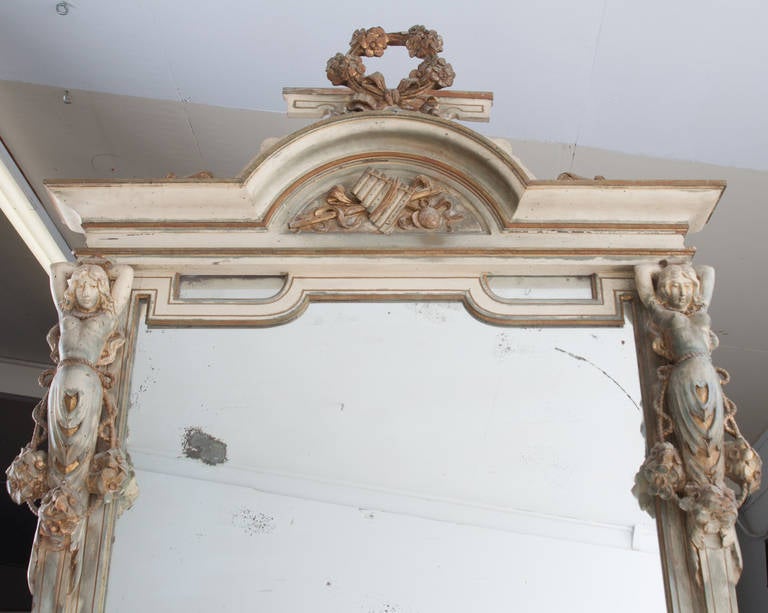 French Nautical Art Nouveau Painted Pier Mirror In Good Condition In Baton Rouge, LA
