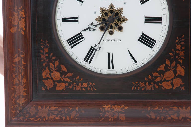 Rosewood Belgian 19th Century Inlay Wall Clock by B.J. Vanderveken