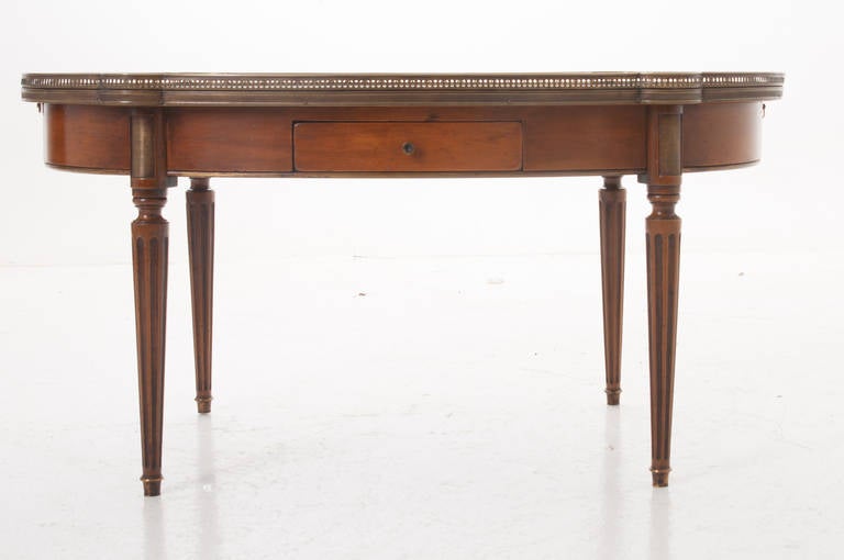 French Louis XVI Style Marble-Top and Walnut Coffee Table 2