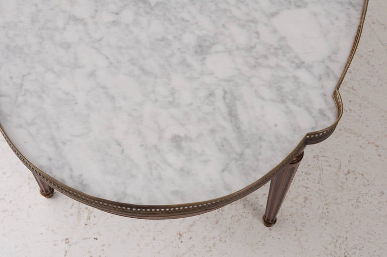 French Louis XVI Style Marble-Top and Walnut Coffee Table In Good Condition In Baton Rouge, LA