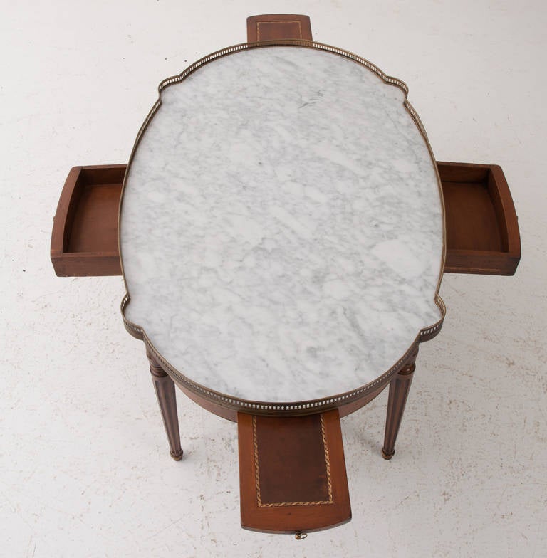 Mid-20th Century French Louis XVI Style Marble-Top and Walnut Coffee Table