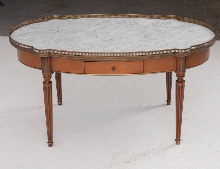 French Louis XVI Style Marble-Top and Walnut Coffee Table 1