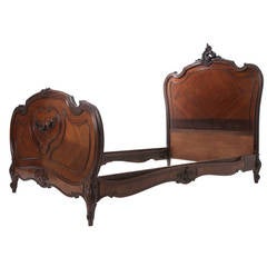 Antique French 19th Century, Louis XV Rose Wood Queen Bed