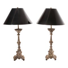 Antique French 19th Century Pair of Silver Plate Candlestick Lamps