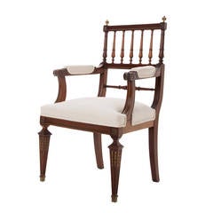 French Louis XVI Style Mahogany Spindle Back Armchair