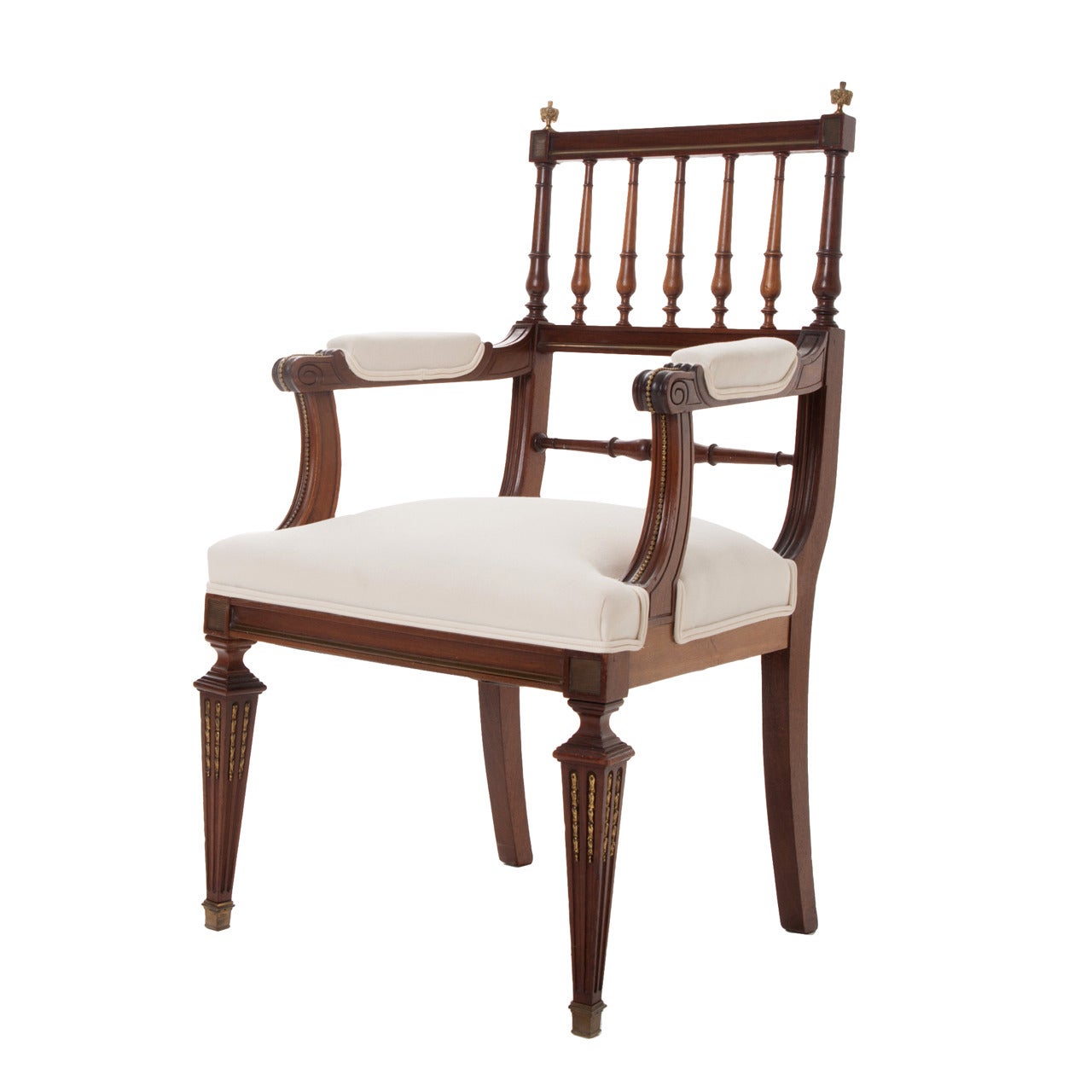 French Louis XVI Style Mahogany Spindle Back Armchair