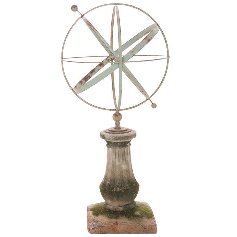 English Metal Armillary Sphere on Stone Pedestal at 1stDibs