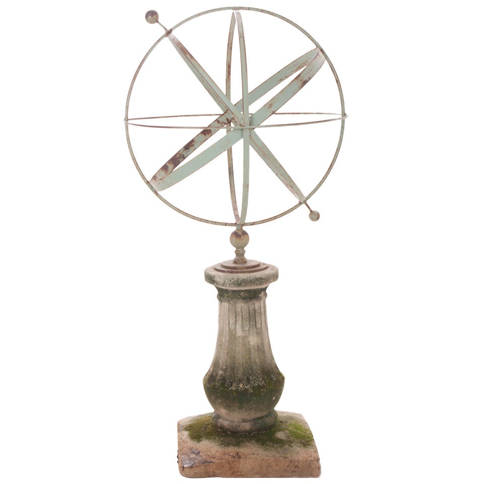 English Metal Armillary Sphere on Stone Pedestal