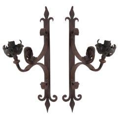 Antique French 19th Century Pair Iron Wall Sconces