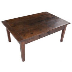 Antique French 19th Century Oak Coffee Table with Drawer