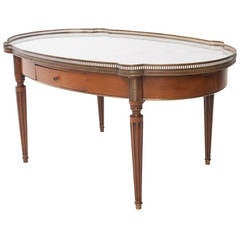 French Louis XVI Style Marble-Top and Walnut Coffee Table