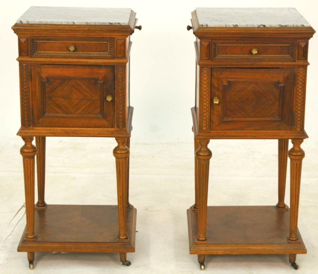 19th Century French Walnut Louis XVI Style Pair of Bedside Table 6