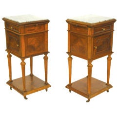19th Century French Walnut Louis XVI Style Pair of Bedside Table
