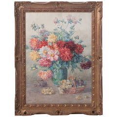 French Original Water Color Painting in Carved Frame by Jeanne Reivoire