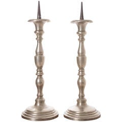 French 18th Century Pair of Pewter Candlesticks