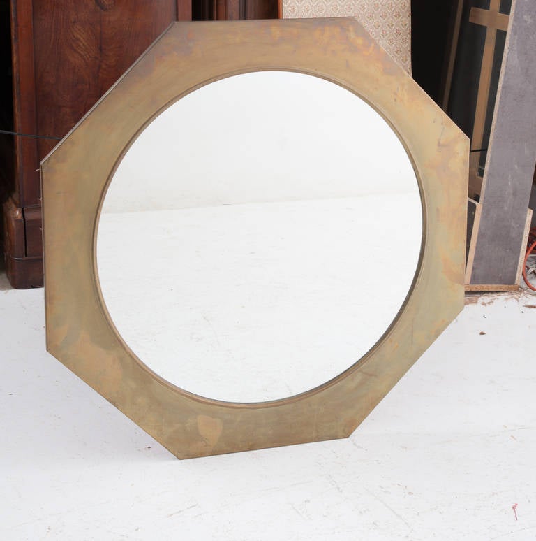 French 1940s Brass Hexagon Mirror
