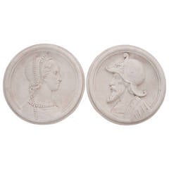 French 1930s Pair of Plaster Cameo Roundels