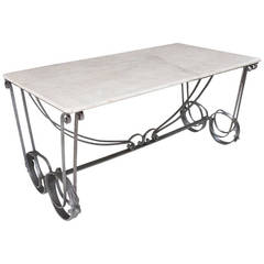 French 19th Century White Marble and Iron Dining Table Antique French 19th Century White Marble and Iron Dining Table