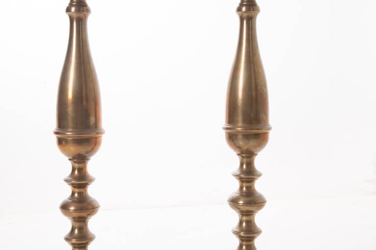 European Pair of 19th Century Brass Candlesticks with Paw Feet In Excellent Condition For Sale In Baton Rouge, LA