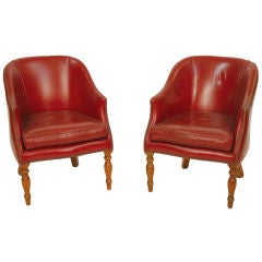 1950's French Pair of Red Leather Chairs