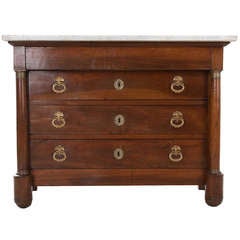 French 19th Century Empire Walnut & Marble Commode