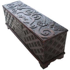 Spanish 18th Century Carved Elm Coffer