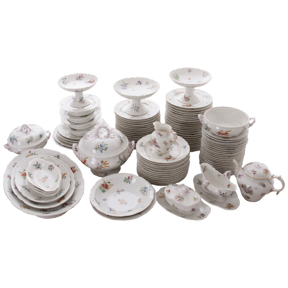 French 19th Century Floral 102 Piece Dinner Service