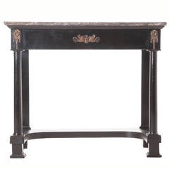 French Empire Ebony & Marble Console Table