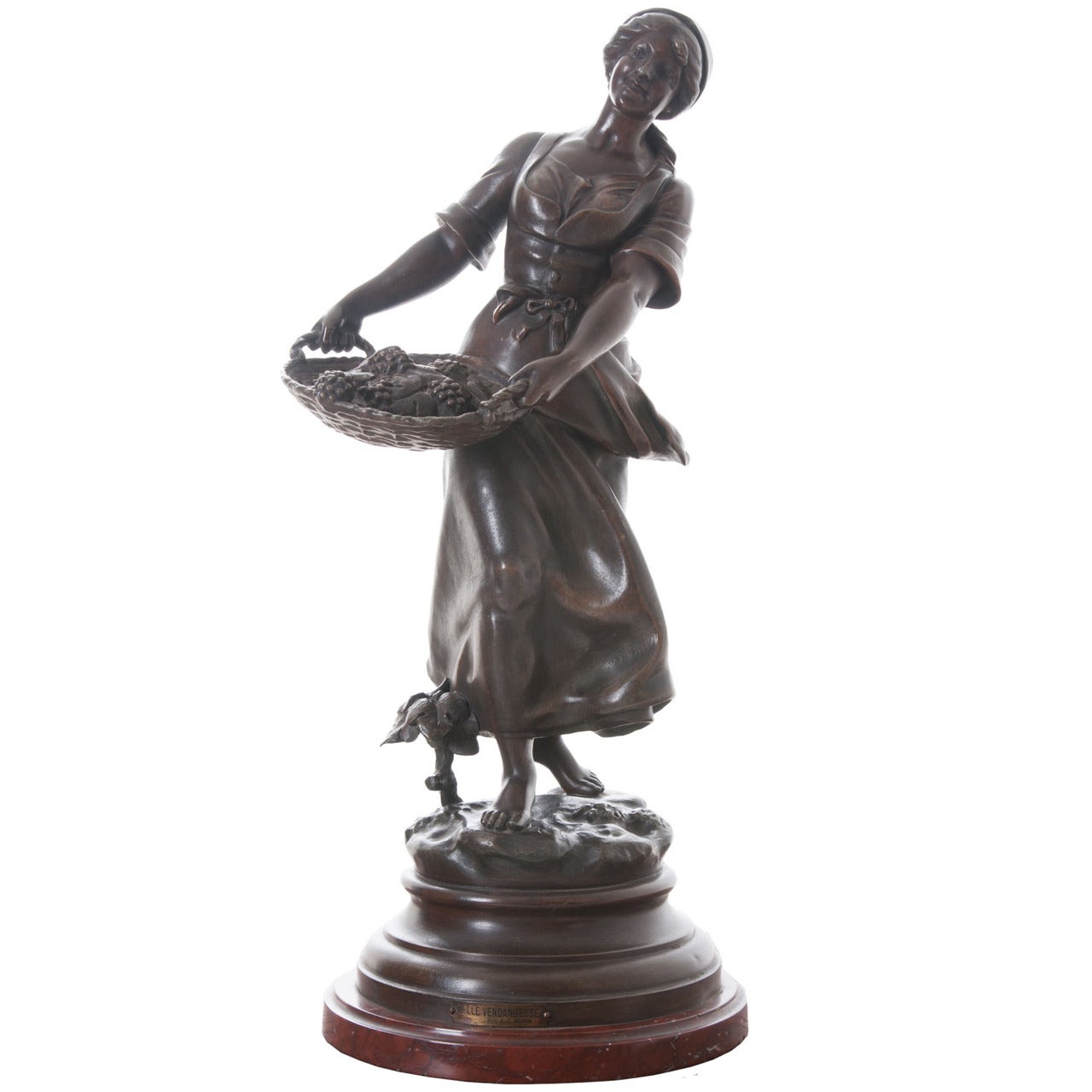 French 'Belle Vendangeuse' Bronze and Marble Statue by A. J. Scotte