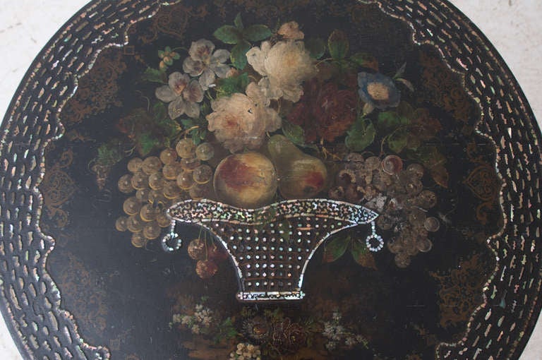 English 19th Century Mother-of-Pearl Inlay and Painted Table 2