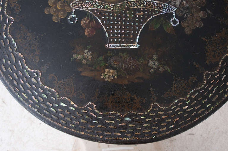 English 19th Century Mother-of-Pearl Inlay and Painted Table 3
