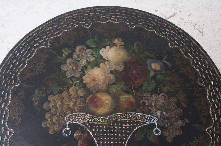 English 19th Century Mother-of-Pearl Inlay and Painted Table 1