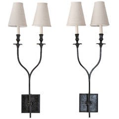 French 1940s Pair of Black Sconces with Shades