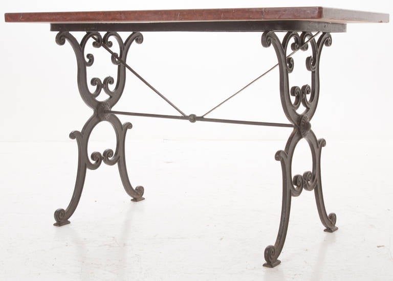 French 19th Century Red Marble & Cast Iron Bistro Table