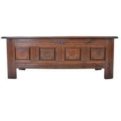 Antique 18th Century Spanish, Large Carved Oak Coffer