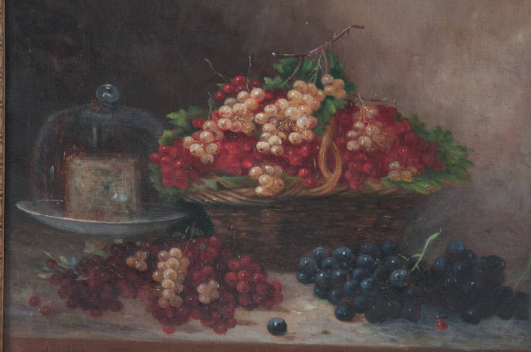 A wonderful pair of French oil paintings with impressive renderings of grapes and peaches! The colors are stunning and have depth, see closely the detailed photos. Both painting are signed by MENNE, gold gilt frames may not be original, 1800s. The