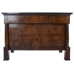 French 19th Century Empire Walnut 
Marble Commode