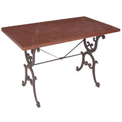 French 19th Century Red Marble & Cast Iron Bistro Table