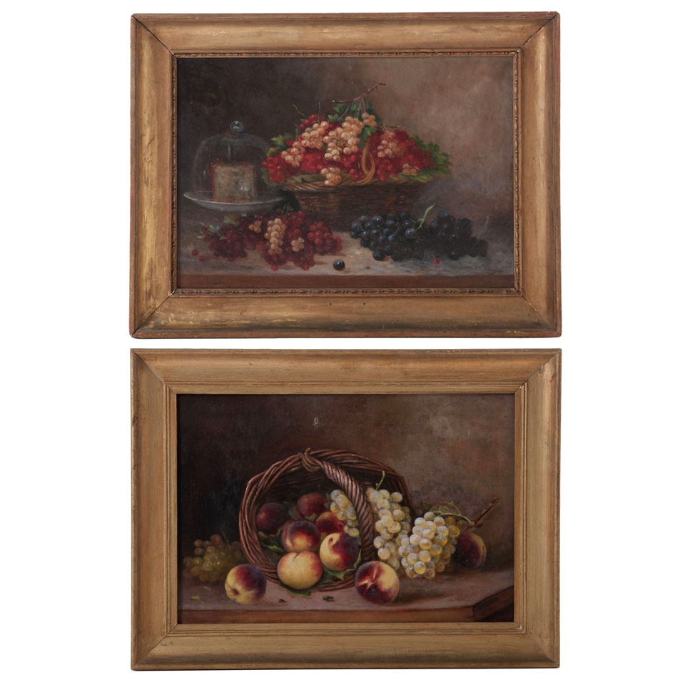 French 19th Century Pair of Still Life Oil Paintings By Menne