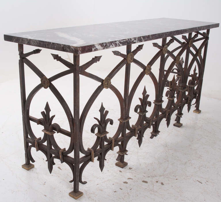French 19th Century Iron Console with Thick Marble Top