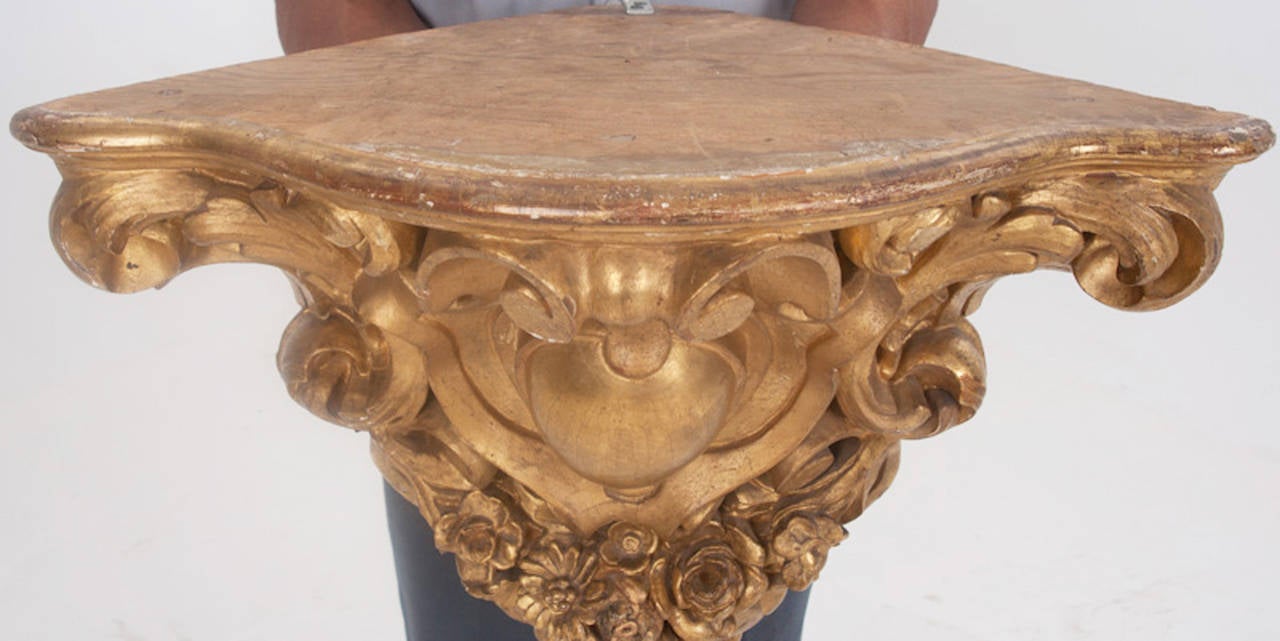 French Louis XV Style Gilt Hanging Corner Console 1