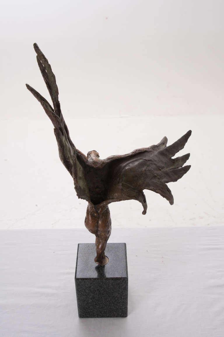 Italian Bronze of Icarus on Black Granite In Good Condition In Baton Rouge, LA