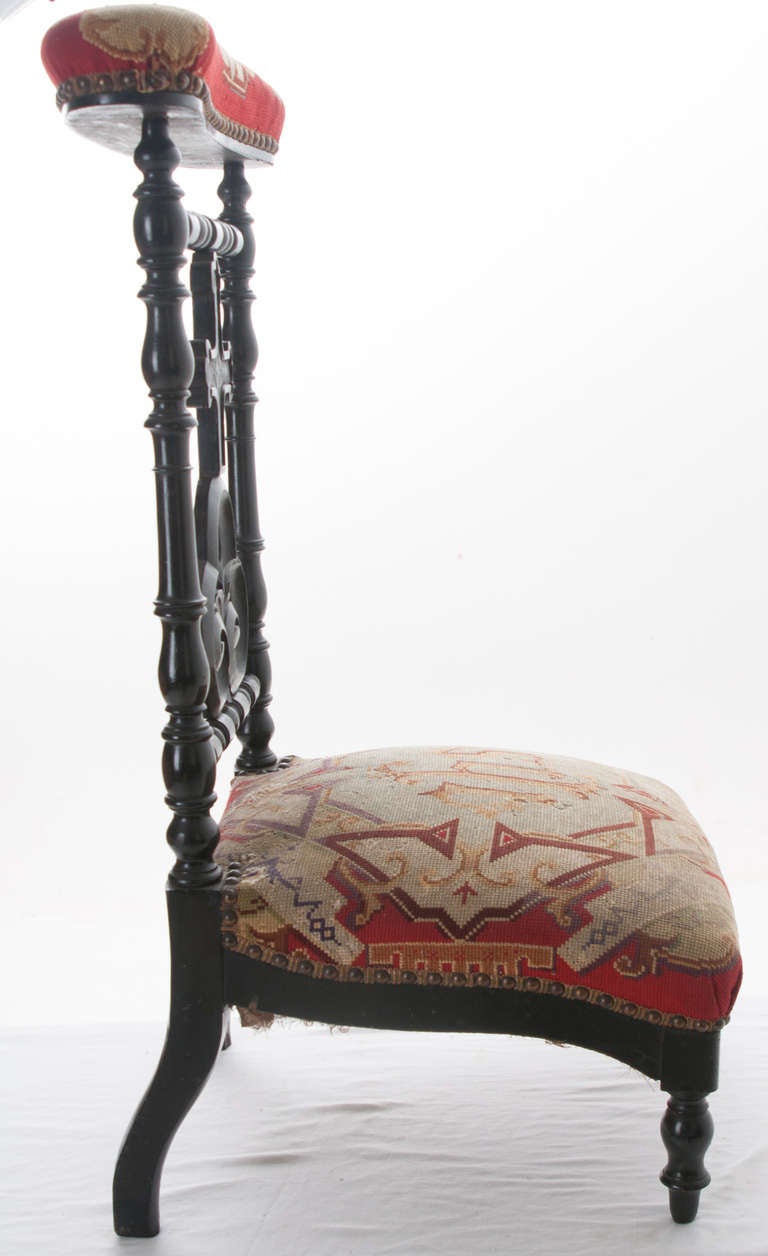 French 19th Century Ebonized Wood & Tapestry Prie Dieu 2