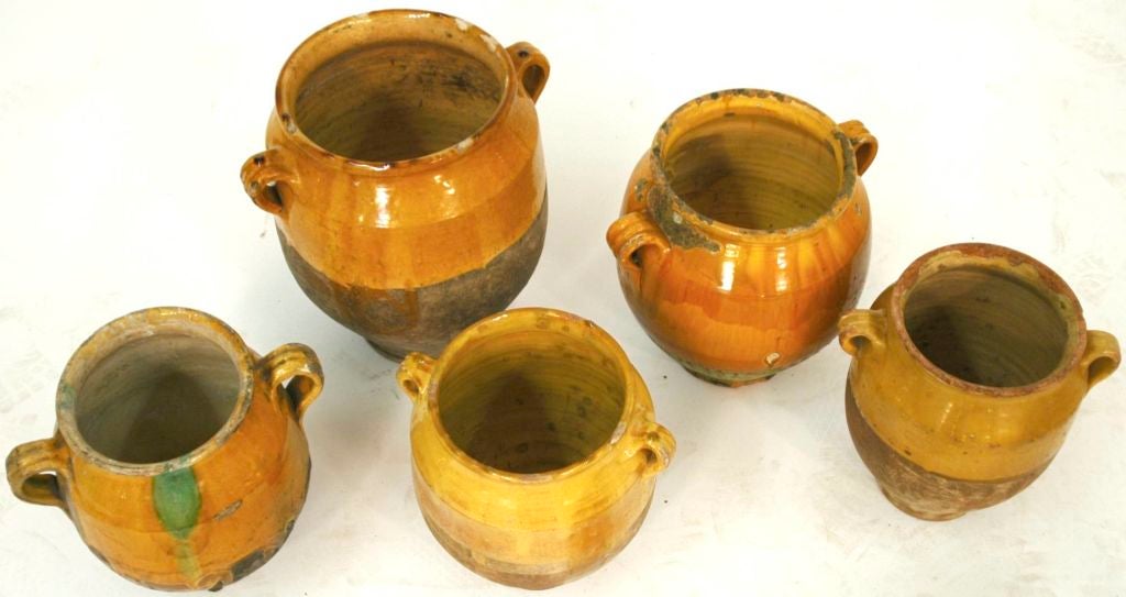 19th C. French Gold & Green Glazed Confit Jars